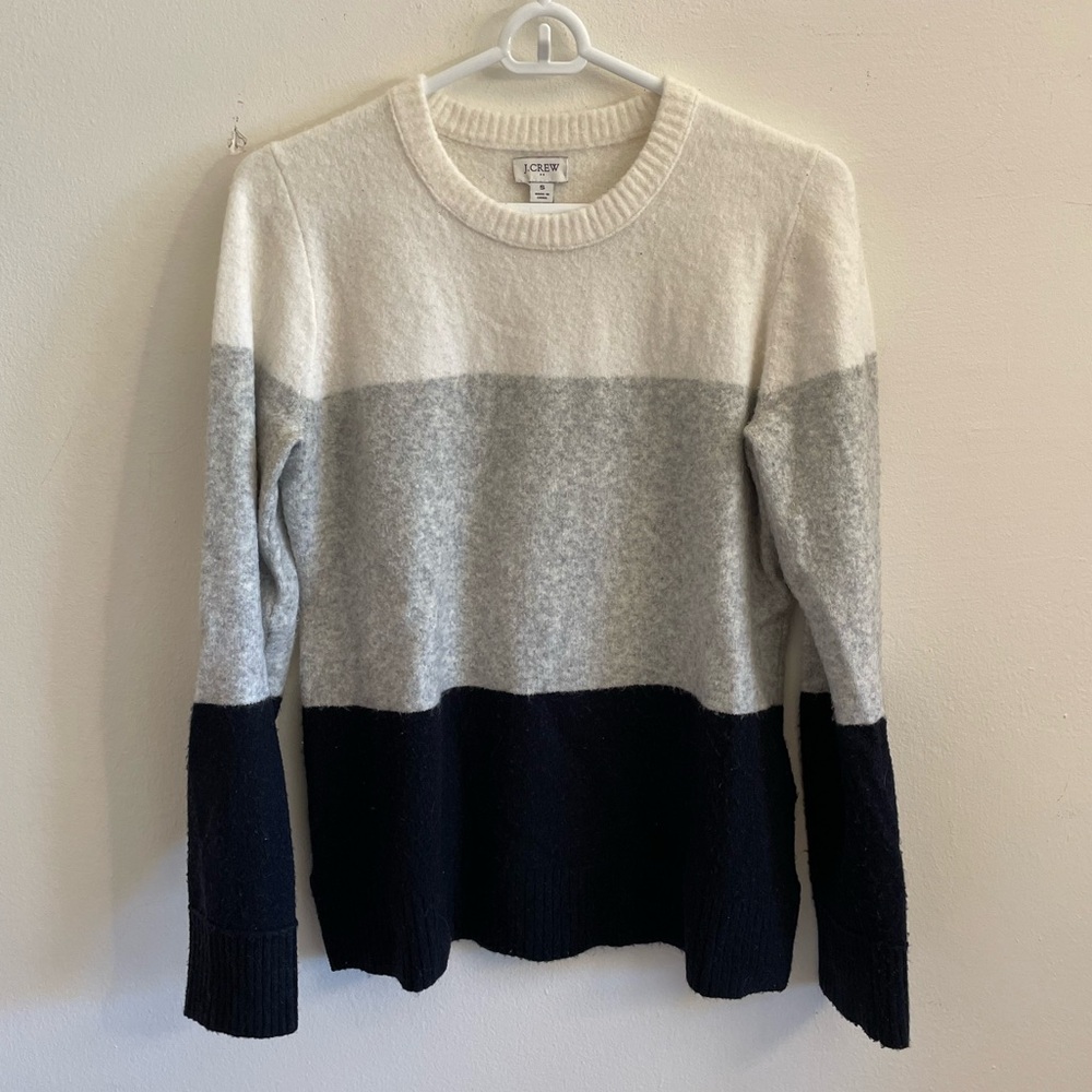J. Crew Colorblock Sweater - Cream, Gray, and Black - Picture 1 of 3